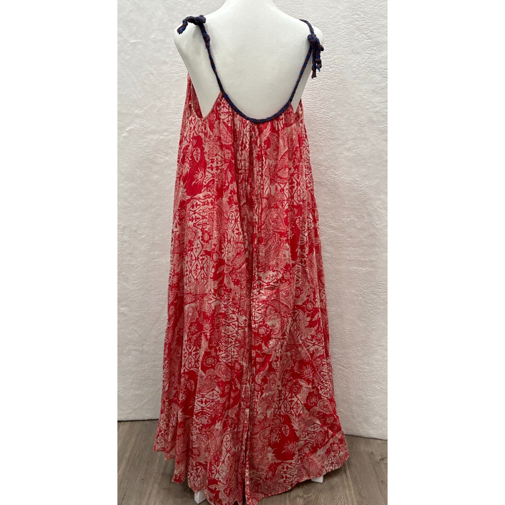 Free People Bandana Dress Tie Shoulder Maxi Red Floral Size S Boho Festival - Picture 3 of 12